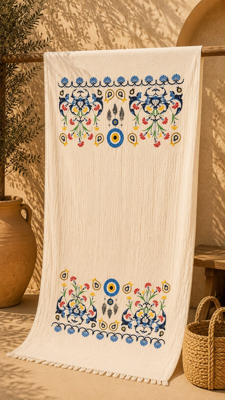 Müslin Serigrafik Baskılı Peştemal Lale Desen