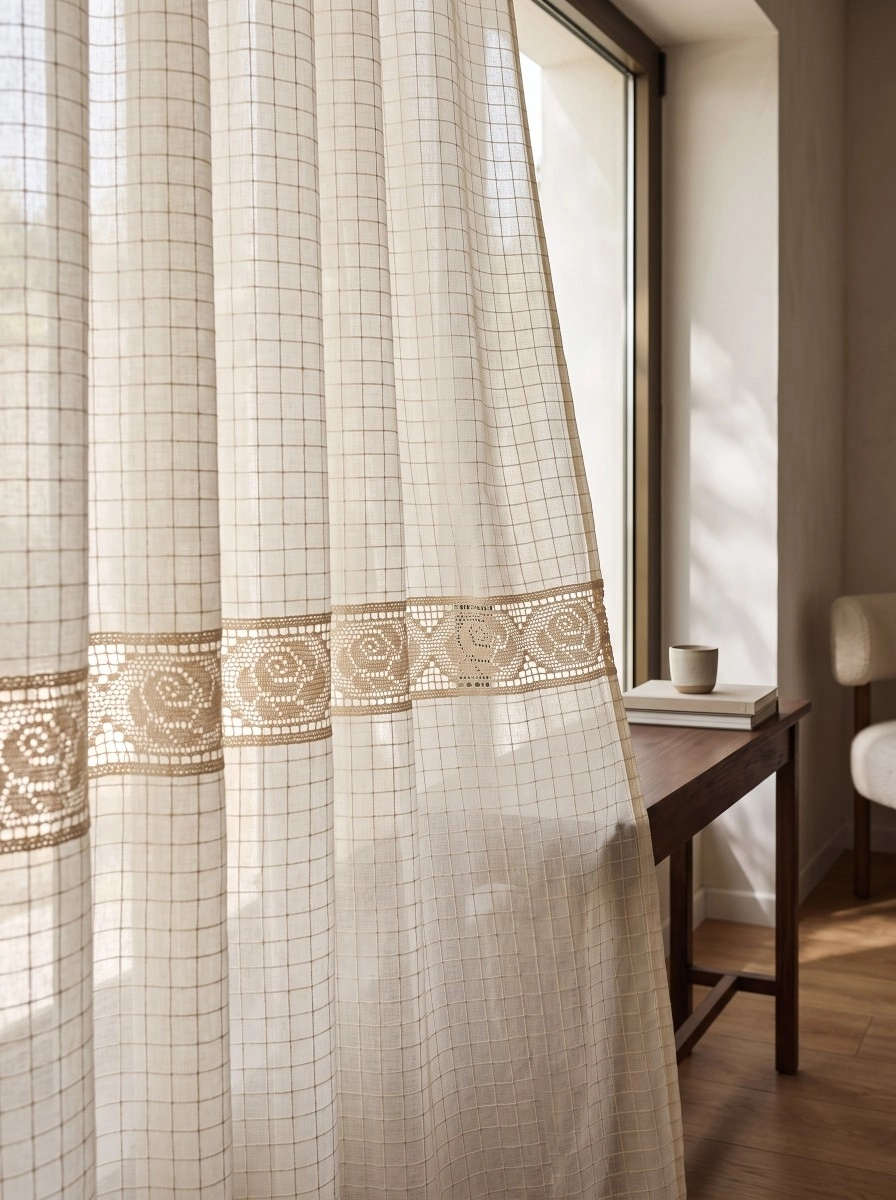 Gül Ara Dantelli Natural Perde