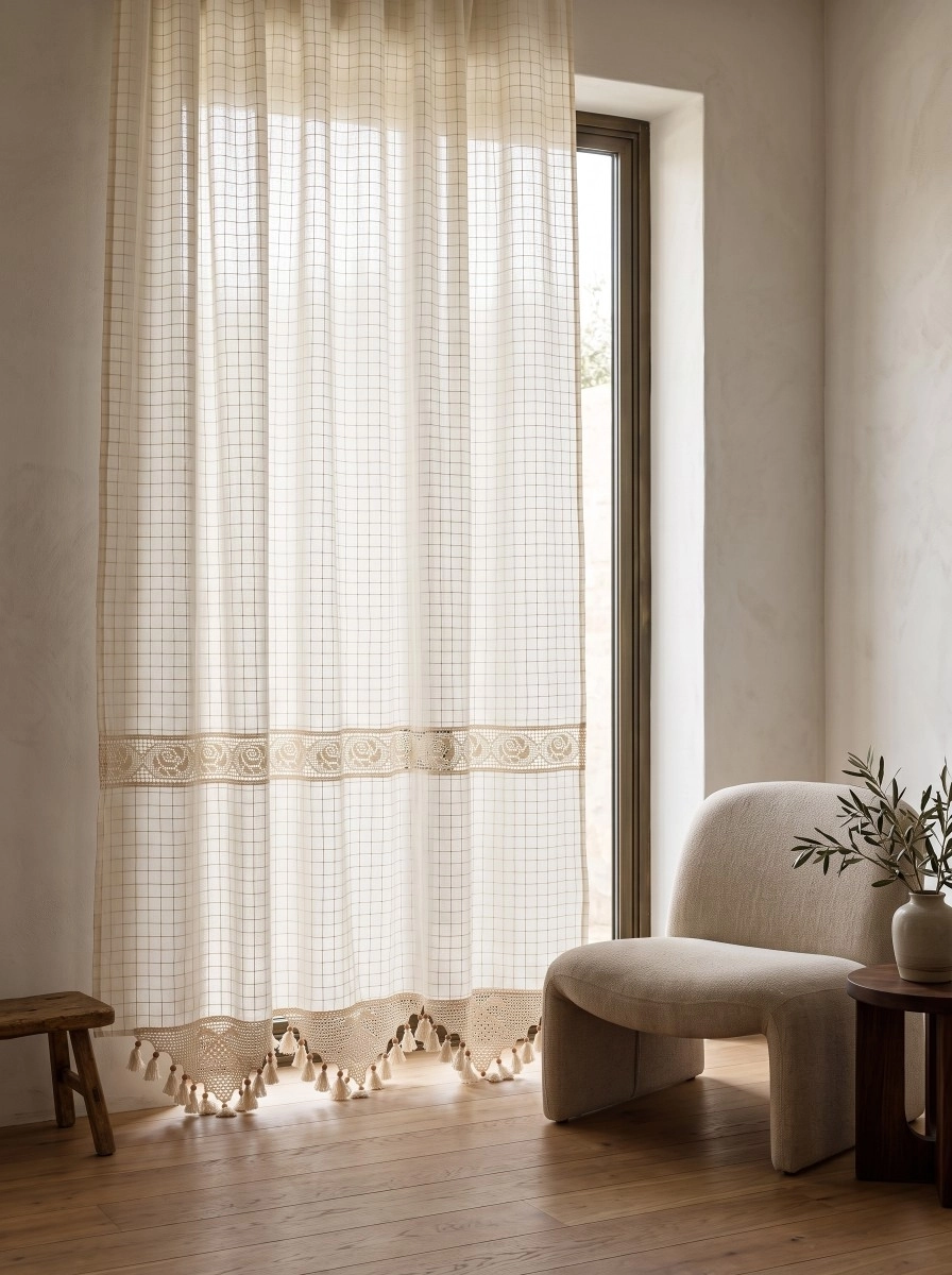Gül Ara Dantelli Natural Perde