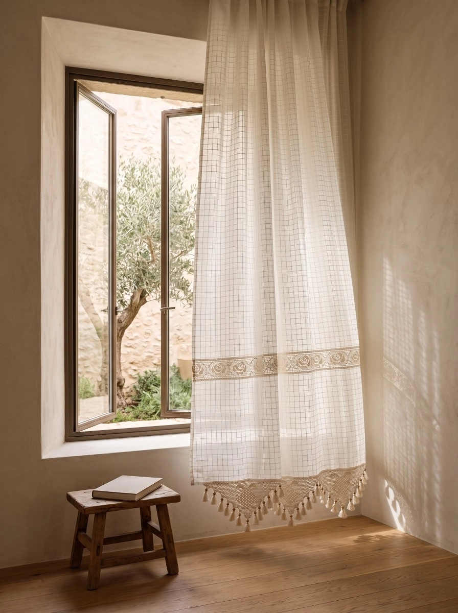 Gül Ara Dantelli Natural Perde