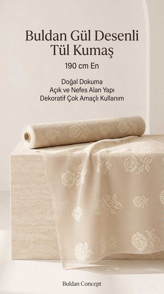 Buldan gül desen tül kumaş 4 metre