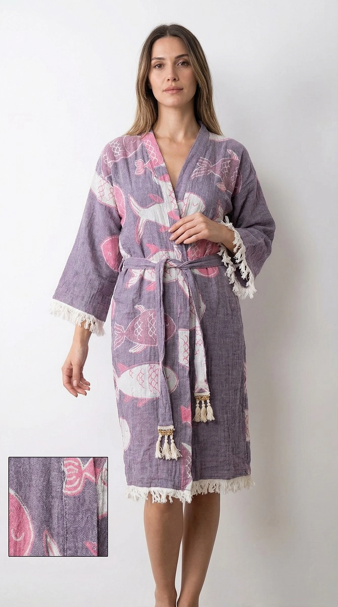 Jakarlı balık desen kaftan