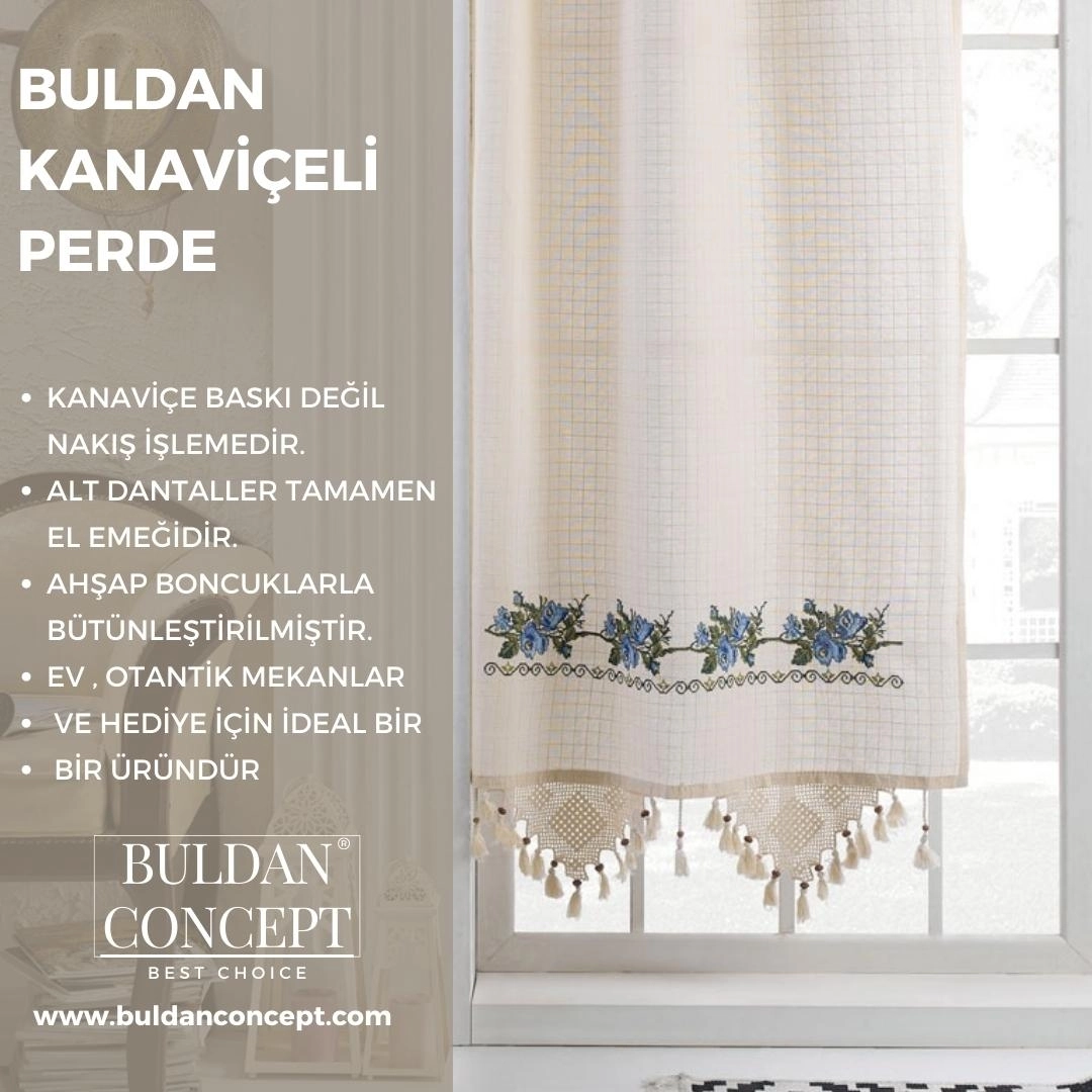 Buldan Mavi Kanaviçeli Perde