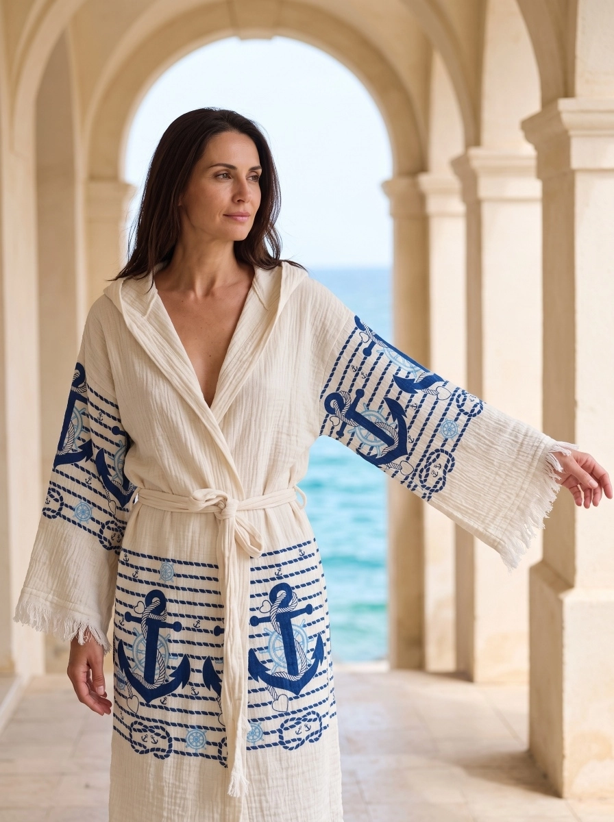 Baskılı müslin kaftan çapa desen