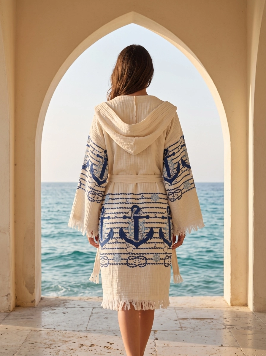 Baskılı müslin kaftan çapa desen