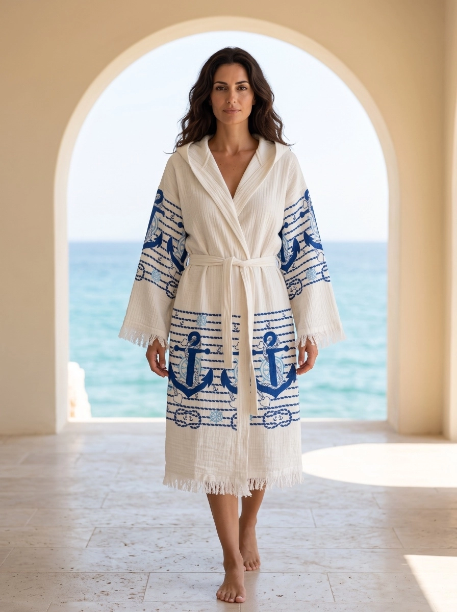 Baskılı müslin kaftan çapa desen