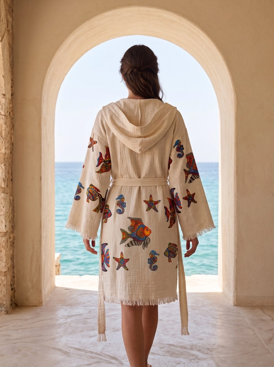 Baskılı müslin kaftan nemo balık