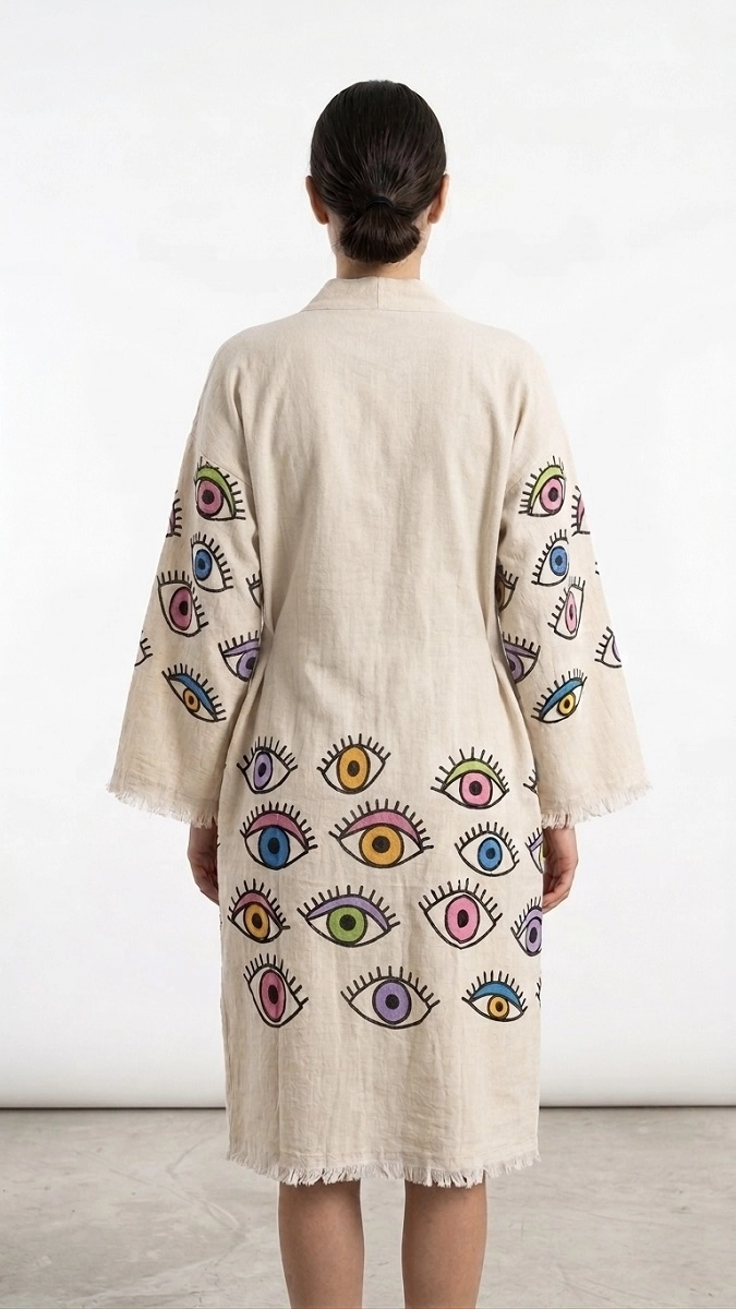Baskılı müslin kaftan gözler