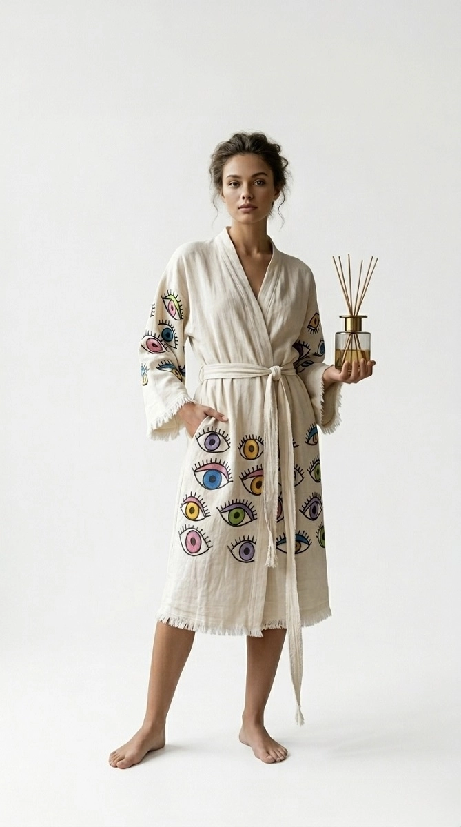 Baskılı müslin kaftan gözler