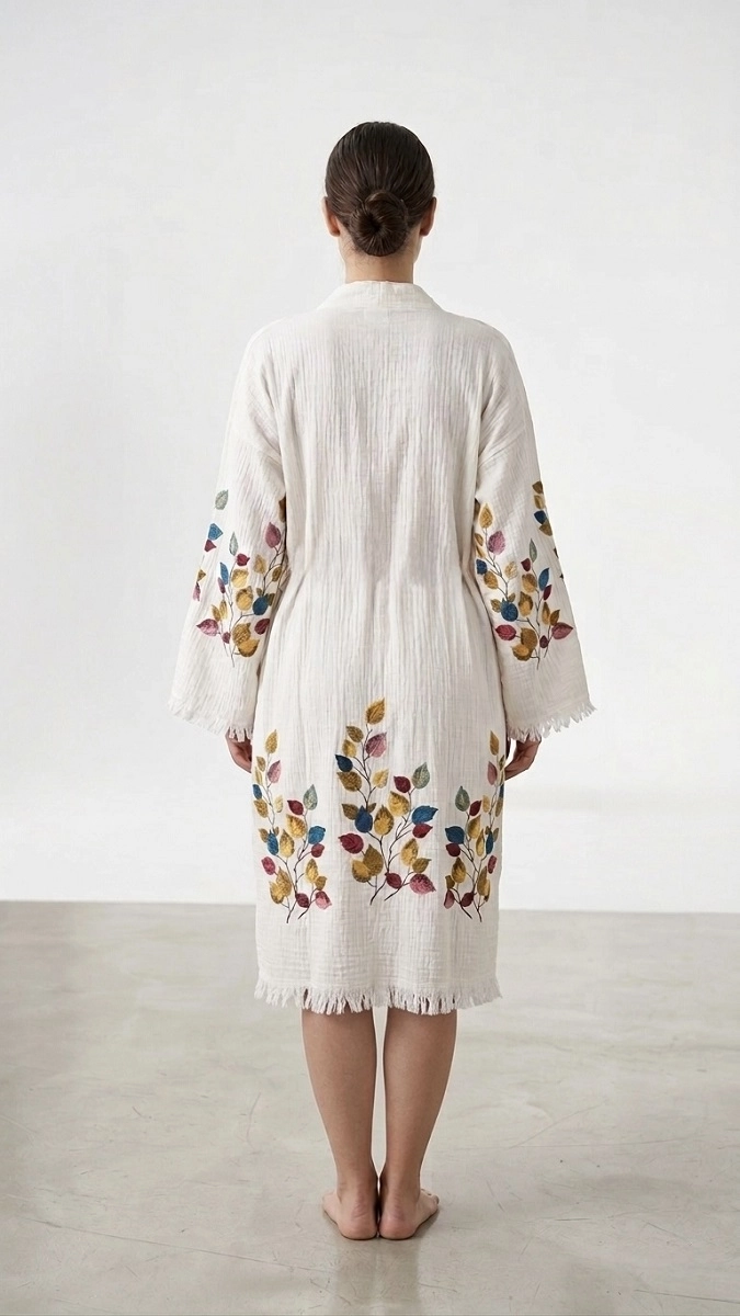 Baskılı müslin kaftan yaprak