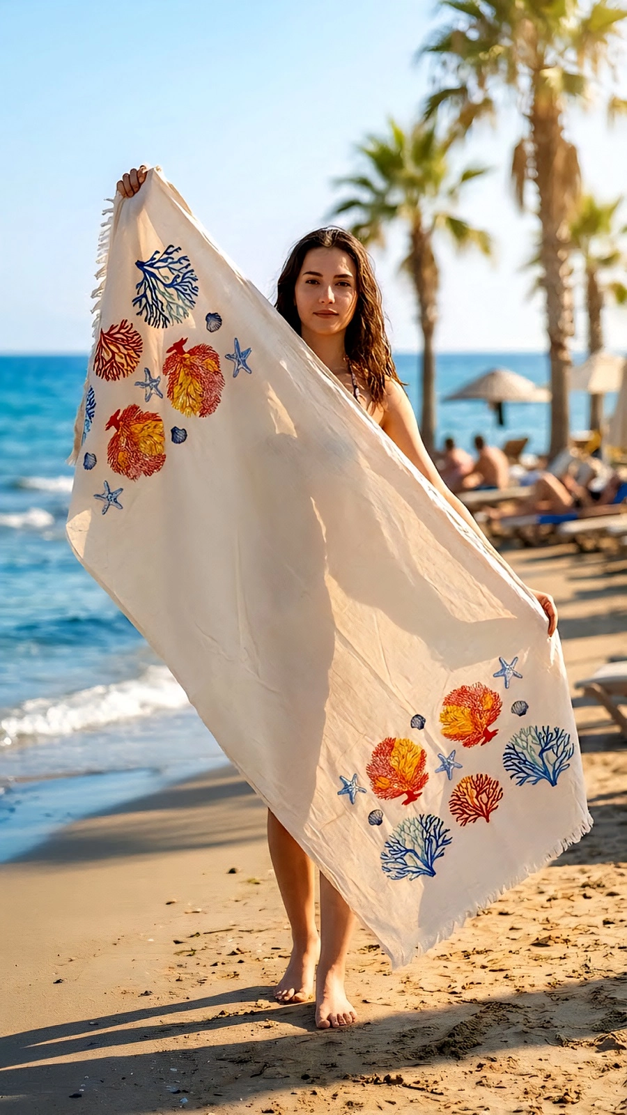 Müslin Baskılı Peştemal Mercan Desen