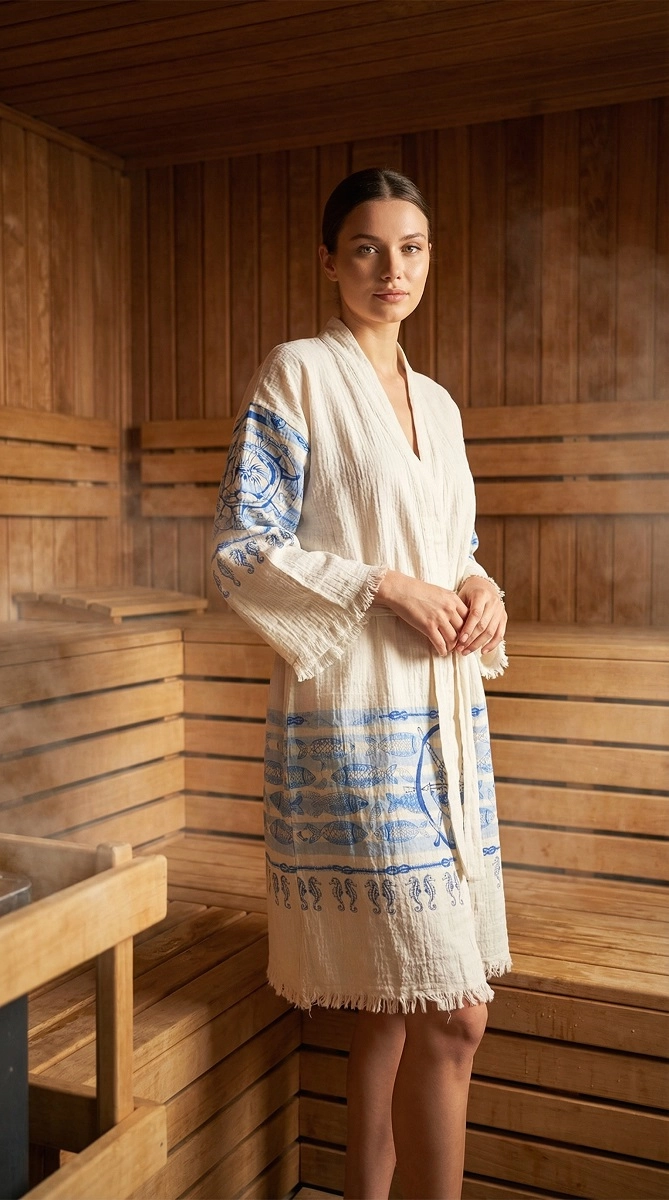 Baskılı müslin kaftan rota balık