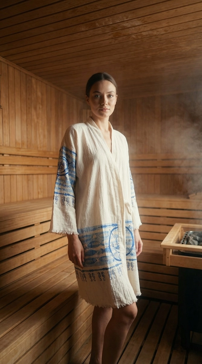 Baskılı müslin kaftan rota balık