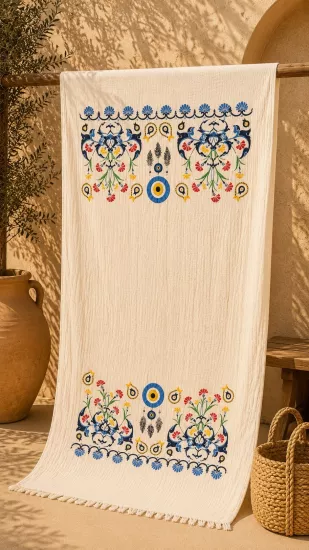 Müslin Serigrafik Baskılı Peştemal Lale Desen