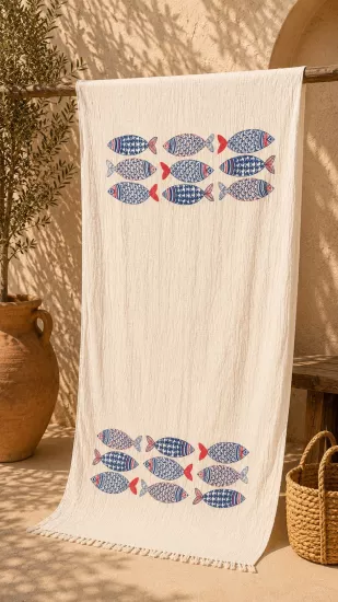 Flores Baskılı Peştemal Kırmızı Balık