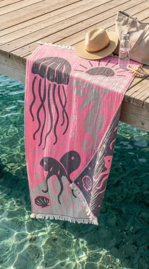 Ahtapot pembe desen peştemal