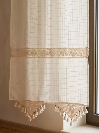 Gül Ara dantelli natural perde