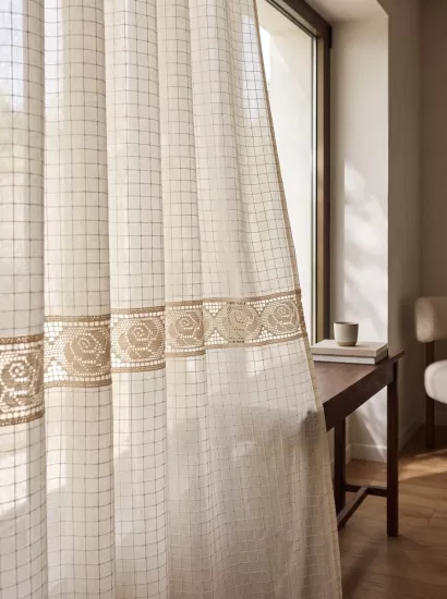 Gül Ara dantelli natural perde