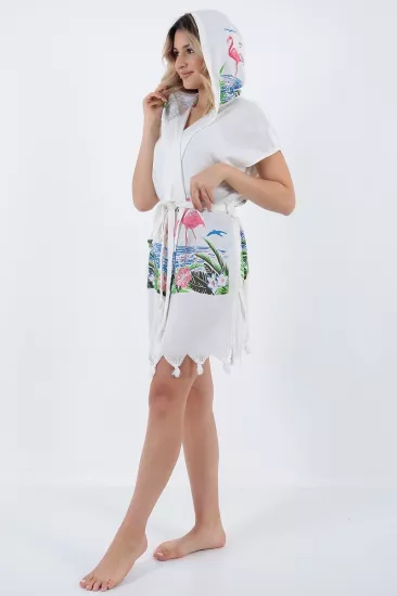 Aymina Kısa Baskılı Peştemal Bornoz 