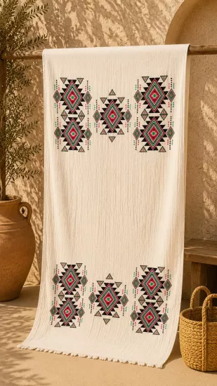 Müslin Serigrafik Baskılı Peştemal Kilim Desen
