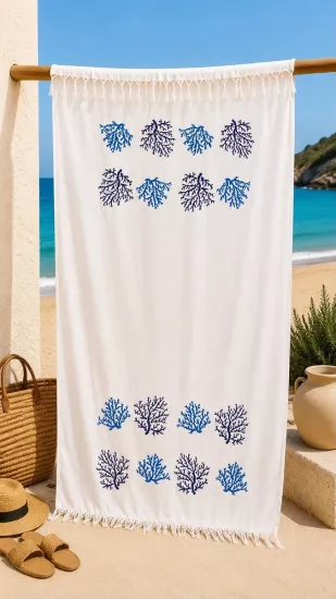 Flores Baskılı Peştemal mavi Mercan