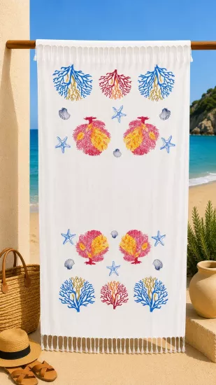 Flores Baskılı Peştemal Mercan