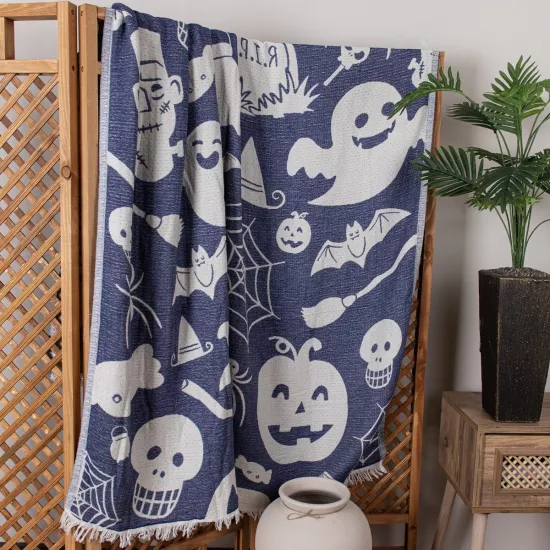 Hallowen desenli 2 katlı pamuklu koltuk örtüsü