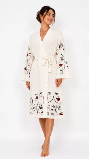 Çift katlı baskılı müslin kaftan lady