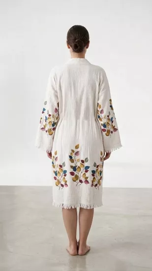 Çift katlı baskılı müslin kaftan yaprak