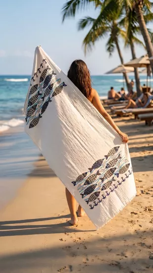 Müslin Baskılı Peştemal balık desen