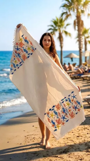 Müslin Baskılı Peştemal Deniz Altı