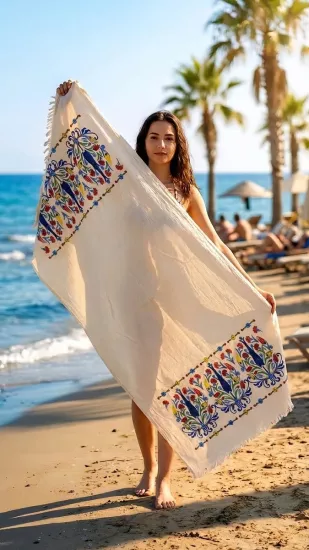 Müslin Baskılı Peştemal Lale Desen