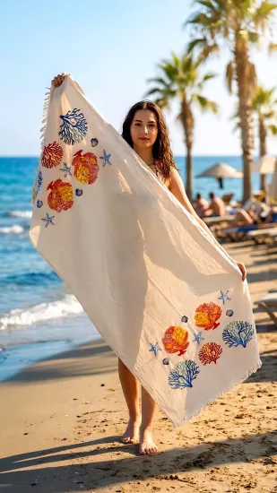 Müslin Baskılı Peştemal Mercan Desen