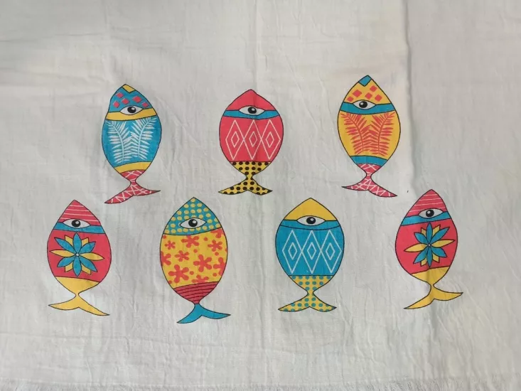 Müslin Baskılı Peştemal Renkli Balık Desen
