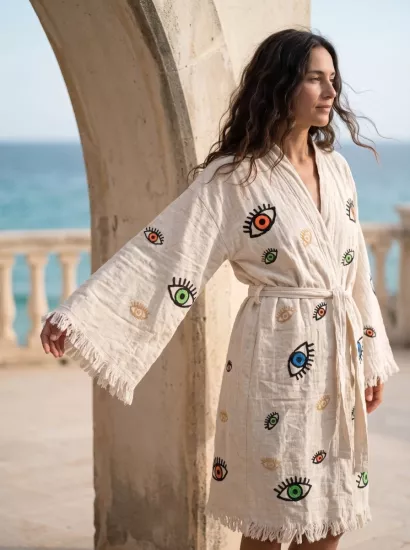 Taş Baskı Kaftan Küçük Göz