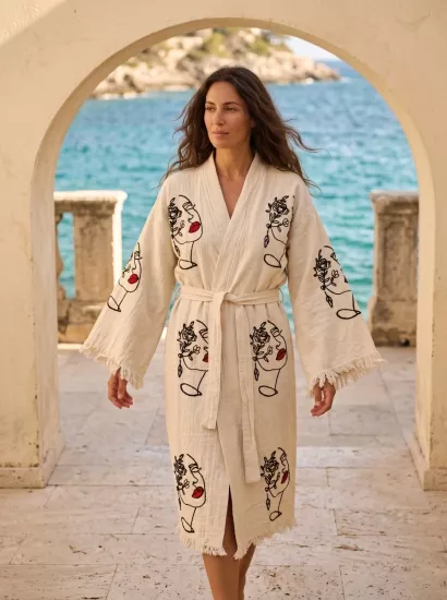 Taş Baskı Bornoz Lady