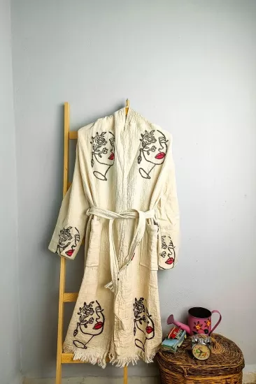 Taş Baskı Bornoz Lady