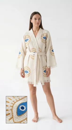 Taş Baskı Kaftan Safir