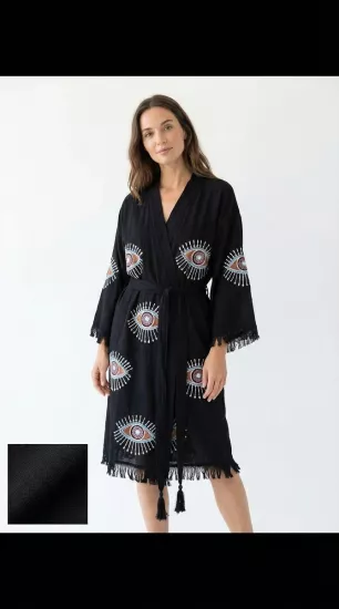 Taş Baskı Kaftan Siyah