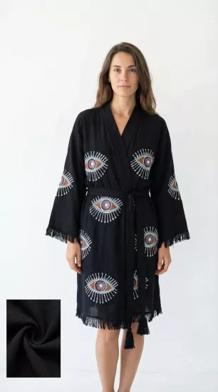Taş Baskı Kaftan Siyah