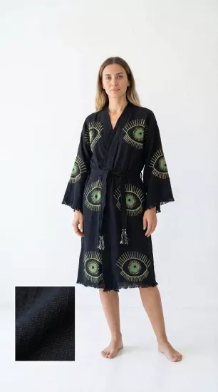 Taş Baskı Kaftan Yeşil Göz