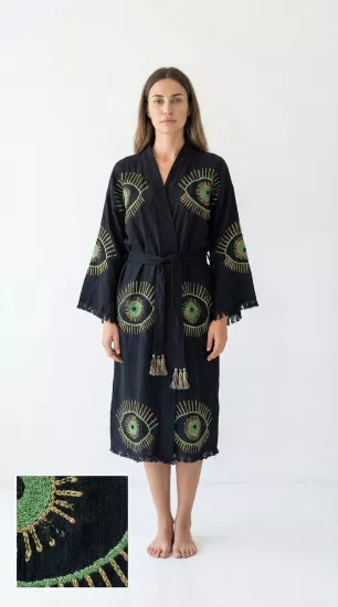 Taş Baskı Kaftan Yeşil Göz