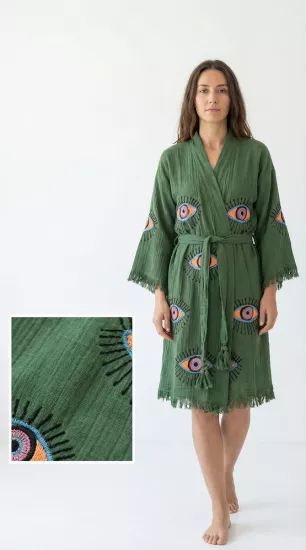 Taş Baskı Kaftan Yeşil