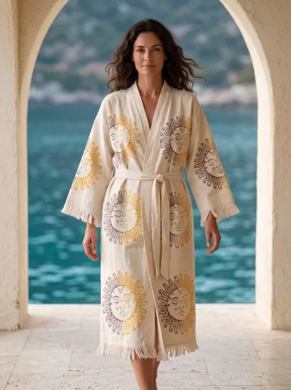 Taş Baskı Kaftan Güneş