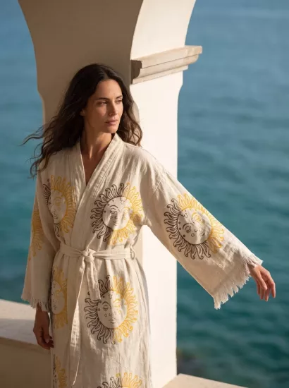 Taş Baskı Kaftan Güneş