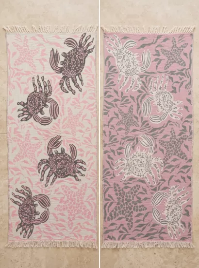 Üç Katlı Müslin Peştemal Yengeç Pembe