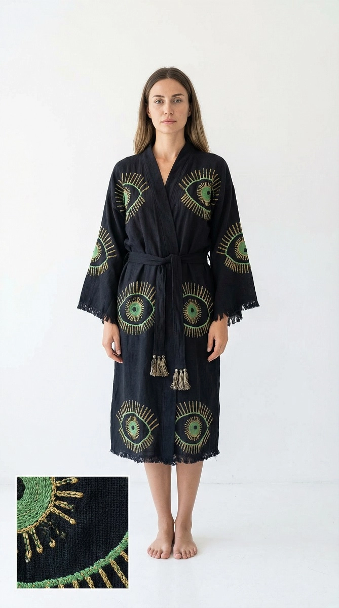 Taş Baskı Kaftan Yeşil Göz
