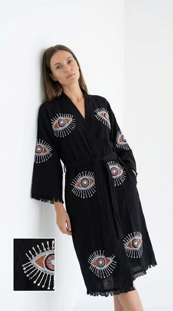 Taş Baskı Kaftan Siyah