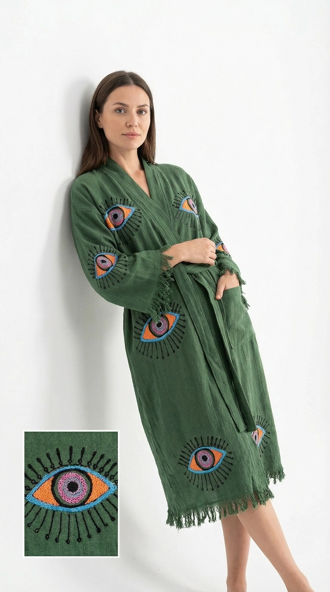 Taş Baskı Kaftan Yeşil