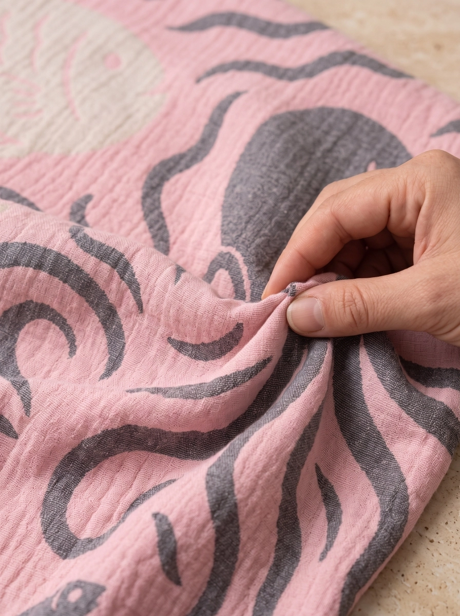 Üç Katlı Müslin Peştemal Ahtapot Pembe